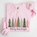 XXL Light Pink Merry And Bright Christmas Trees Winter Snow Xmas Holiday Lights Festive Scene Sweatshirt
