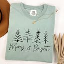 Medium Bay Light Sage Merry And Bright Limited Edition Christmas Minimalist Winter Snow Santa Xmas Comfort Colors Tee