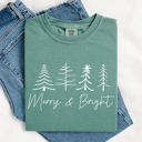 Large Light Green Merry And Bright Limited Edition Christmas Minimalist Winter Snow Santa Xmas Comfort Colors Tee