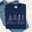 Large Navy Merry And Bright Limited Edition Christmas Minimalist Winter Snow Santa Xmas Comfort Colors Tee
