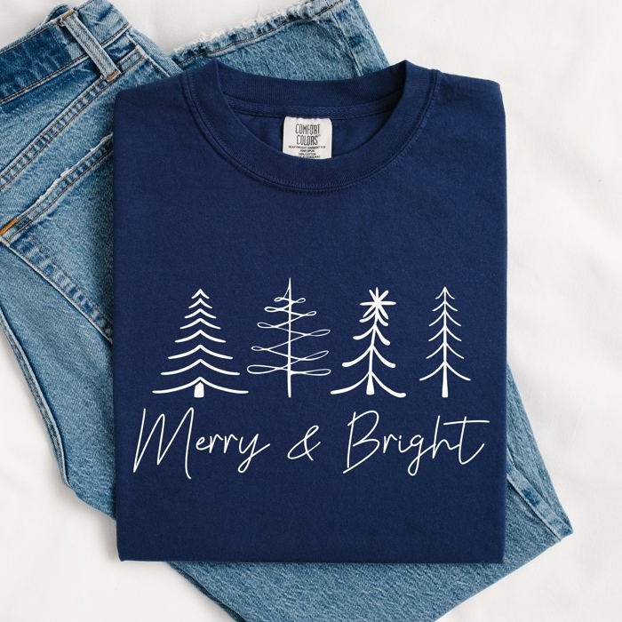 Merry And Bright Limited Edition Christmas Minimalist Winter Snow Santa Xmas Comfort Colors Tee