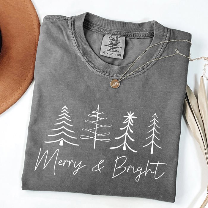Merry And Bright Limited Edition Christmas Minimalist Winter Snow Santa Xmas Comfort Colors Tee