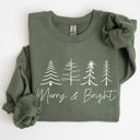 Small Military Green Merry And Bright Christmas Minimalist Winter Snow Santa Xmas Holiday Cozy Sweatshirt