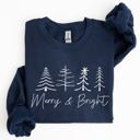 Large Navy Merry And Bright Christmas Minimalist Winter Snow Santa Xmas Holiday Cozy Sweatshirt