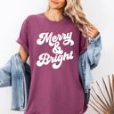 Medium Berry Red Merry and Bright Classic Christmas Winter Santa Xmas Nostalgia Print Comfort Colors Tee