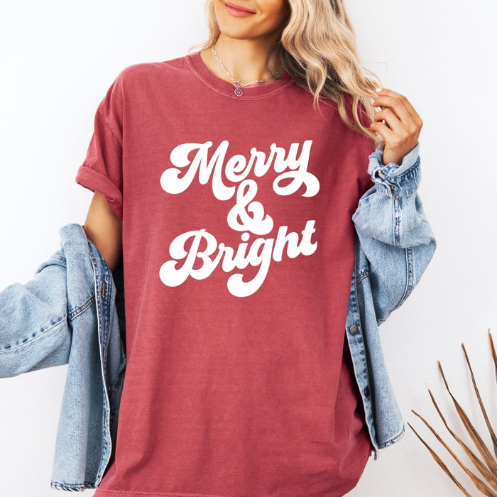 Merry and Bright Classic Christmas Winter Santa Xmas Nostalgia Print Comfort Colors Tee