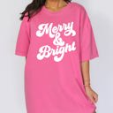 Medium Crunchberry Pink Merry and Bright Classic Christmas Winter Santa Xmas Nostalgia Print Comfort Colors Tee