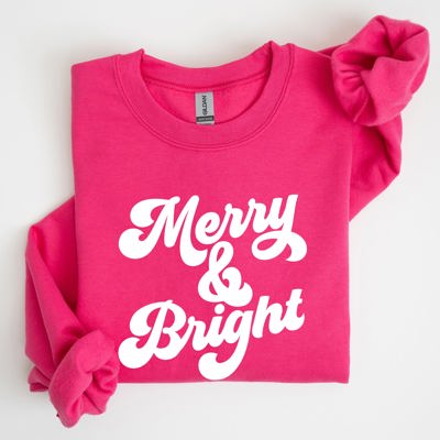 Merry And Bright Classic Christmas Winter Santa Xmas Cozy Fleece Lined Sweatshirt