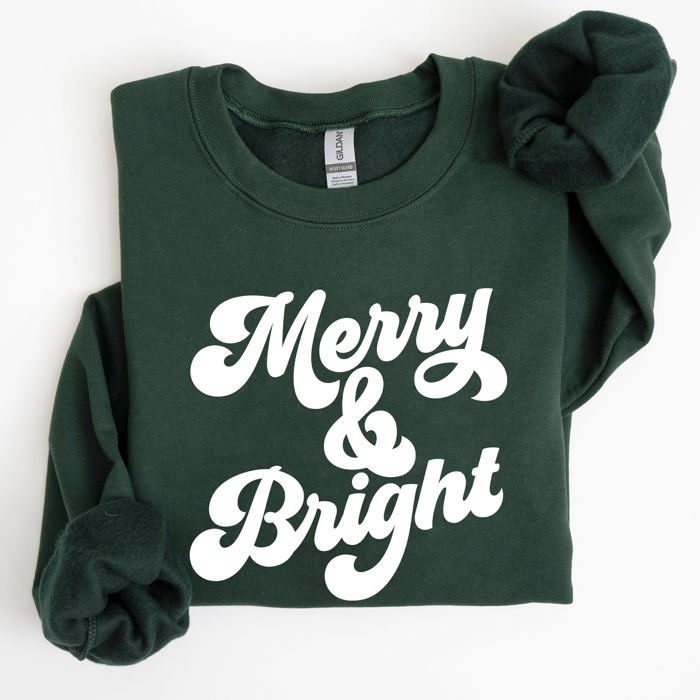 Merry And Bright Classic Christmas Winter Santa Xmas Cozy Fleece Lined Sweatshirt