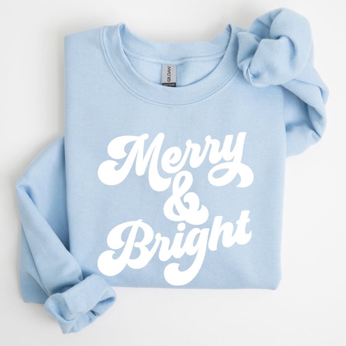 Merry And Bright Classic Christmas Winter Santa Xmas Cozy Fleece Lined Sweatshirt