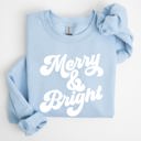 Small Light Blue Merry And Bright Classic Christmas Winter Santa Xmas Cozy Fleece Lined Sweatshirt