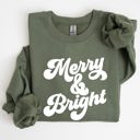 Small Military Green Merry And Bright Classic Christmas Winter Santa Xmas Cozy Fleece Lined Sweatshirt