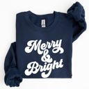 Medium Navy Merry And Bright Classic Christmas Winter Santa Xmas Cozy Fleece Lined Sweatshirt