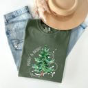 XXXL Moss Dark Green Merry And Bright Christmas Tree With Ornaments And Santa In Winter Comfort Colors Tee