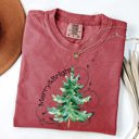 XXL Crimson Red Merry And Bright Colorful Christmas Tree Swirls Santa Xmas Holiday Cheer Comfort Colors Tee
