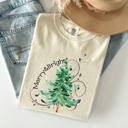 Medium Ivory Cream Merry And Bright Colorful Christmas Tree Swirls Santa Xmas Holiday Cheer Comfort Colors Tee