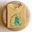 Medium Mustard Merry And Bright Colorful Christmas Tree Swirls Santa Xmas Holiday Cheer Comfort Colors Tee