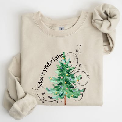 Merry And Bright Colorful Christmas Tree Swirls Santa Holiday Winter Xmas Sweatshirt