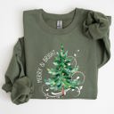 XXL Military Green Merry And Bright Colorful Christmas Tree Swirls Santa Holiday Winter Xmas Sweatshirt