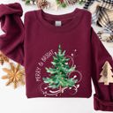 XXXL Maroon Merry And Bright Colorful Christmas Tree Swirls Santa Holiday Winter Xmas Sweatshirt