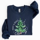 XXL Navy Merry And Bright Colorful Christmas Tree Swirls Santa Holiday Winter Xmas Sweatshirt