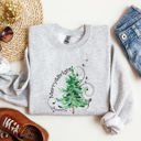 Medium Ash Light Gray Merry And Bright Colorful Christmas Tree Swirls Santa Holiday Winter Xmas Sweatshirt