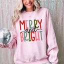 XL Light Pink Merry And Bright Colorful Christmas Winter Santa Xmas Festive Holiday Cheer Sweatshirt