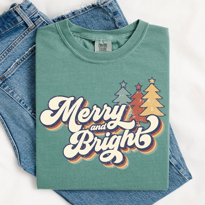 Merry And Bright Colorful Retro Christmas Santa Winter Edition Comfort Colors Tee