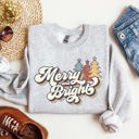 XL Ash Light Gray Merry And Bright Colorful Retro Santa Christmas Winter Holiday Festive Sweatshirt