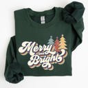 Large Forest Green Merry And Bright Colorful Retro Santa Christmas Winter Holiday Festive Sweatshirt