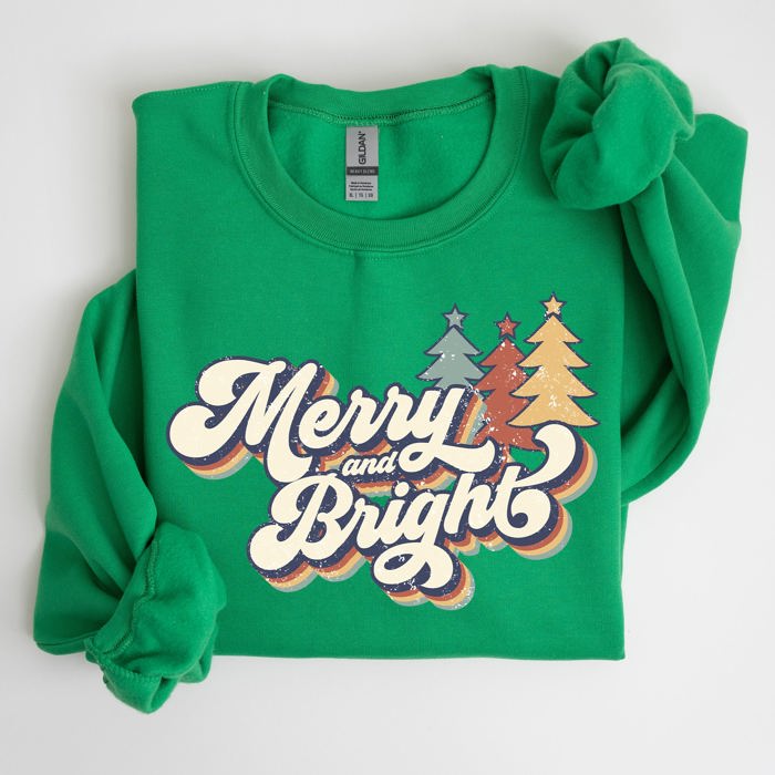 Merry And Bright Colorful Retro Santa Christmas Winter Holiday Festive Sweatshirt