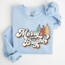 XL Light Blue Merry And Bright Colorful Retro Santa Christmas Winter Holiday Festive Sweatshirt