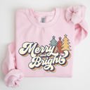 XL Light Pink Merry And Bright Colorful Retro Santa Christmas Winter Holiday Festive Sweatshirt