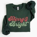 XL Forest Green Merry And Bright Christmas Red And Green Holiday Cheer Cozy Fleece Print Sweatshirt
