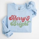 XXXL Light Blue Merry And Bright Christmas Red And Green Holiday Cheer Cozy Fleece Print Sweatshirt