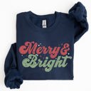 XXXL Navy Merry And Bright Christmas Red And Green Holiday Cheer Cozy Fleece Print Sweatshirt
