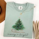 Small Bay Light Sage Merry And Bright Sleigh And Christmas Tree Winter Scene Holiday Edition Comfort Colors Tee