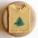 Large Mustard Merry And Bright Sleigh And Christmas Tree Winter Scene Holiday Edition Comfort Colors Tee