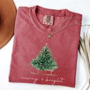 XL Crimson Red Merry And Bright Sleigh And Christmas Tree Winter Scene Holiday Edition Comfort Colors Tee