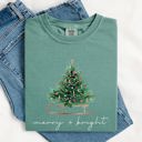 XXXL Light Green Merry And Bright Sleigh And Christmas Tree Winter Scene Holiday Edition Comfort Colors Tee