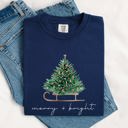XXXL Navy Merry And Bright Sleigh And Christmas Tree Winter Scene Holiday Edition Comfort Colors Tee