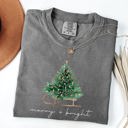 XXXL Pepper Dark Gray Merry And Bright Sleigh And Christmas Tree Winter Scene Holiday Edition Comfort Colors Tee