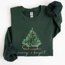  Merry And Bright Holiday Sleigh And Christmas Tree Winter Snow Xmas Scene Sweatshirt