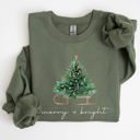  Merry And Bright Holiday Sleigh And Christmas Tree Winter Snow Xmas Scene Sweatshirt