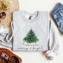 Large Ash Light Gray Merry And Bright Holiday Sleigh And Christmas Tree Winter Snow Xmas Scene Sweatshirt