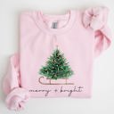 XXXL Light Pink Merry And Bright Holiday Sleigh And Christmas Tree Winter Snow Xmas Scene Sweatshirt