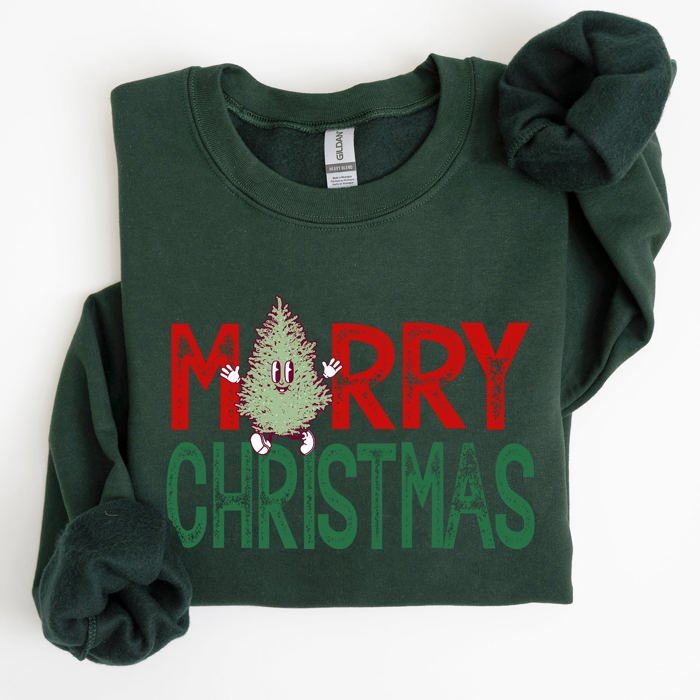 Merry Christmas Tree Vintage Retro Santa Xmas Whimsical Holiday Charm Classic Nordic Snowy Night Sweatshirt