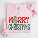Large Light Pink Merry Christmas Tree Vintage Retro Santa Xmas Whimsical Holiday Charm Classic Nordic Snowy Night Sweatshirt