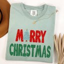 Small Bay Light Sage Merry Christmas Tree Vintage Retro Winter Santa Xmas Scene For Cozy Holidays Comfort Colors Tee