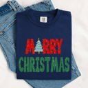 Small Navy Merry Christmas Tree Vintage Retro Winter Santa Xmas Scene For Cozy Holidays Comfort Colors Tee